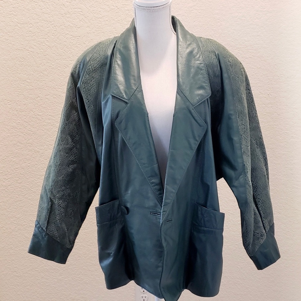80s Dark Green Leather Coat